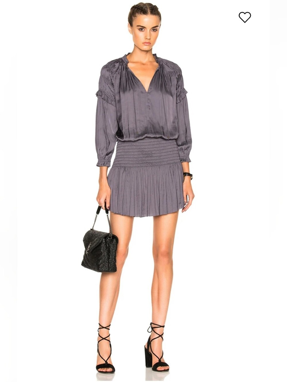 Ulla Johnson Kiko in Midnight Charcoal Ruffle Detail Smocked Waist Dress. Size 4